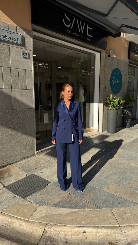 Tailleur Doppiopetto in Raso Blu Navy