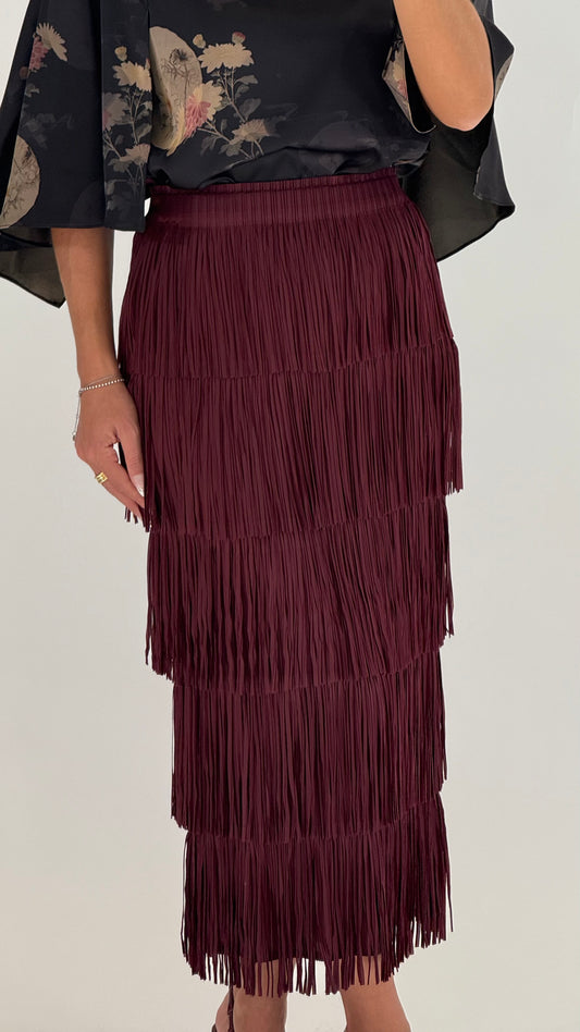 ANONYME Longuette Frange Bordeaux