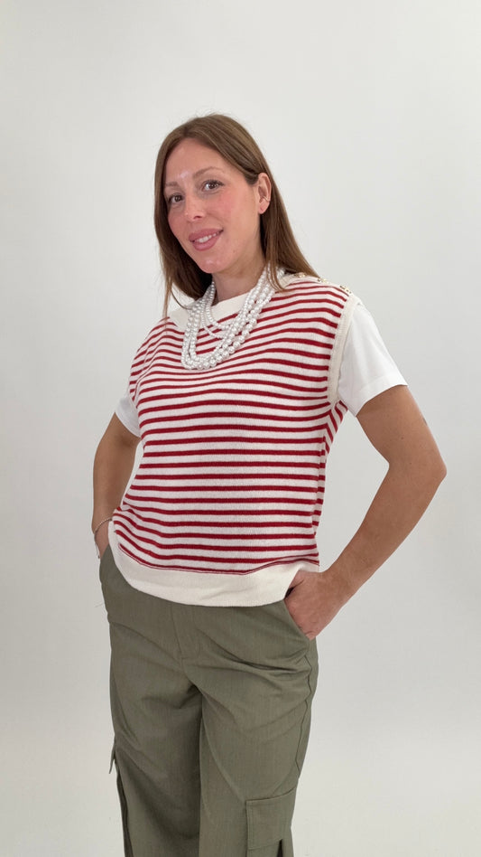 PLEASE Gilet Mali Panna/Rosso