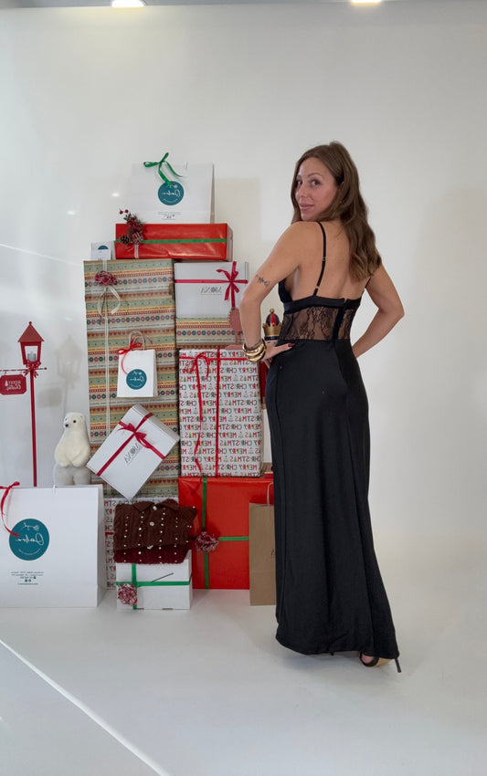 HAVEONE Abito midi Satin e Pizzo