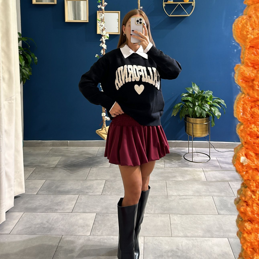 Minigonna Puff Bordeaux