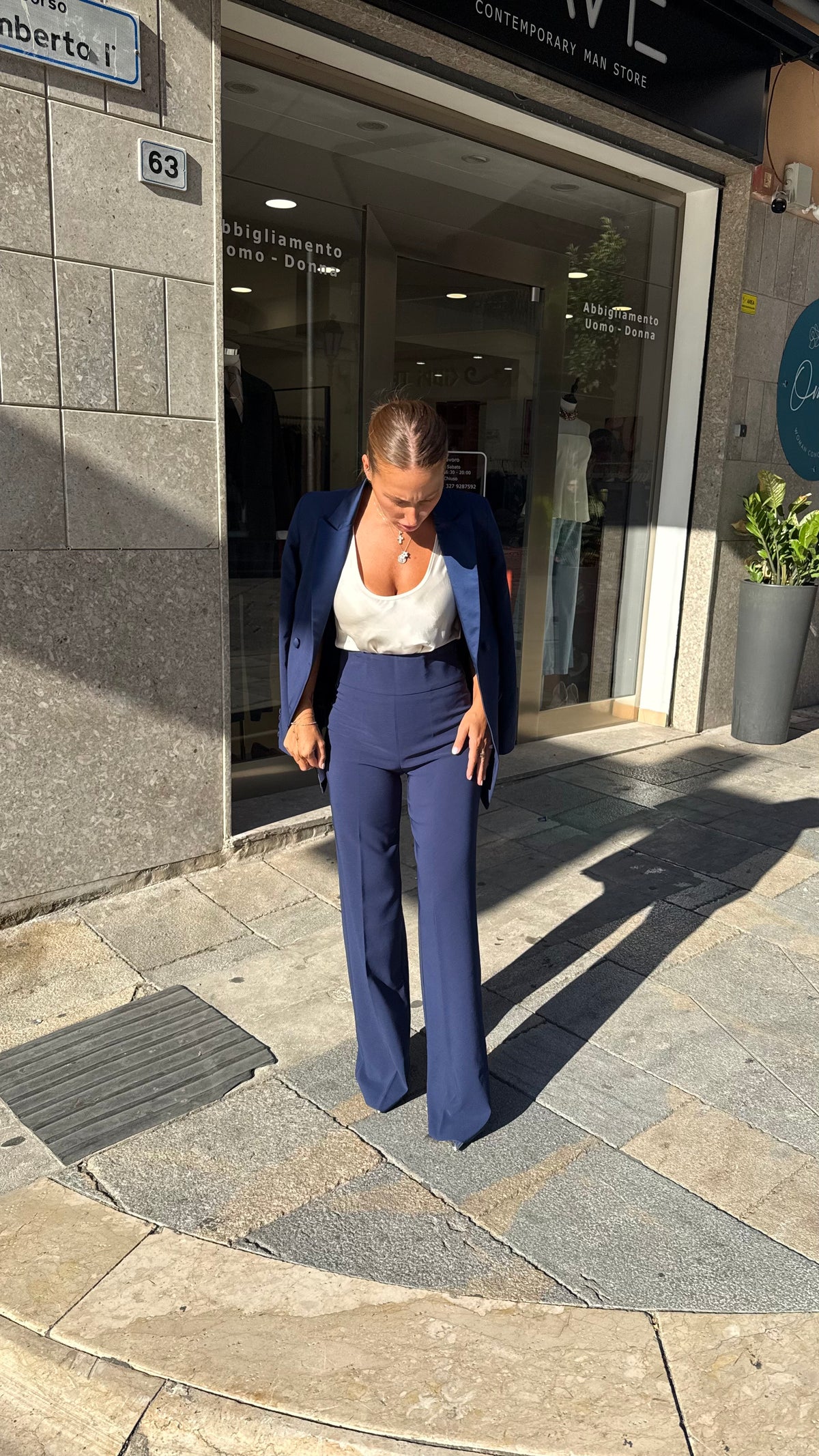 Tailleur Doppiopetto in Raso Blu Navy