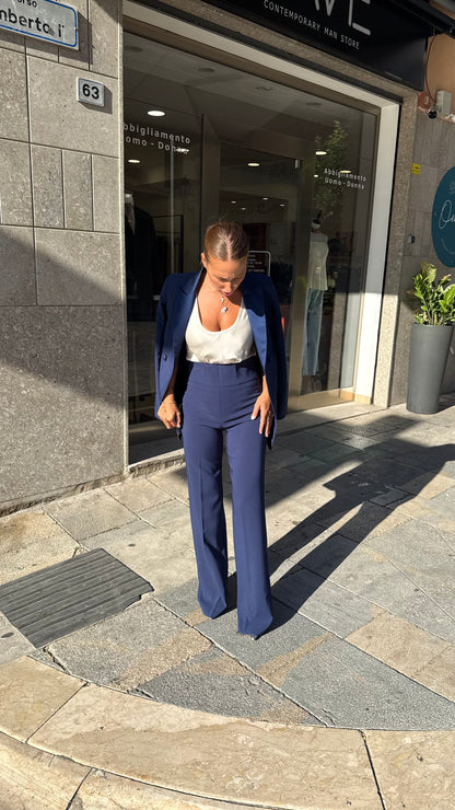 Tailleur Doppiopetto in Raso Blu Navy
