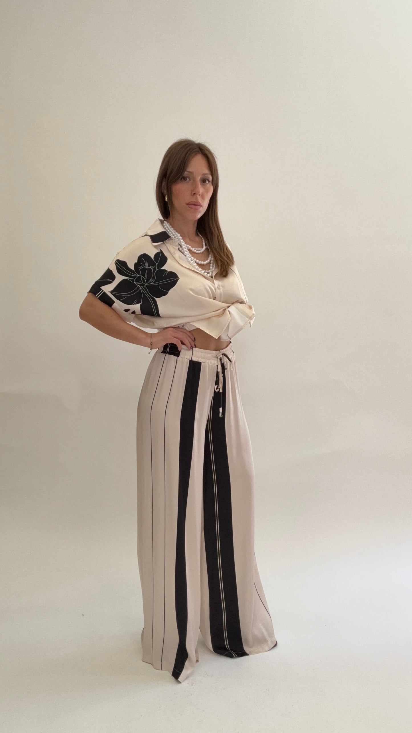ANONYME Pantaloni Fiori e Righe