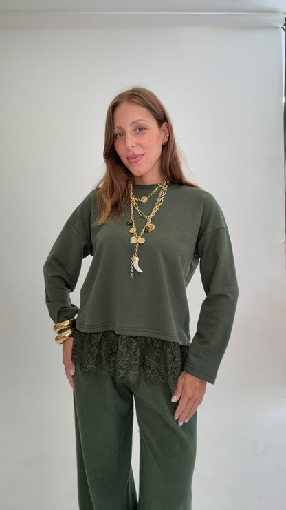 PLEASE Felpa Bebe Verde Militare