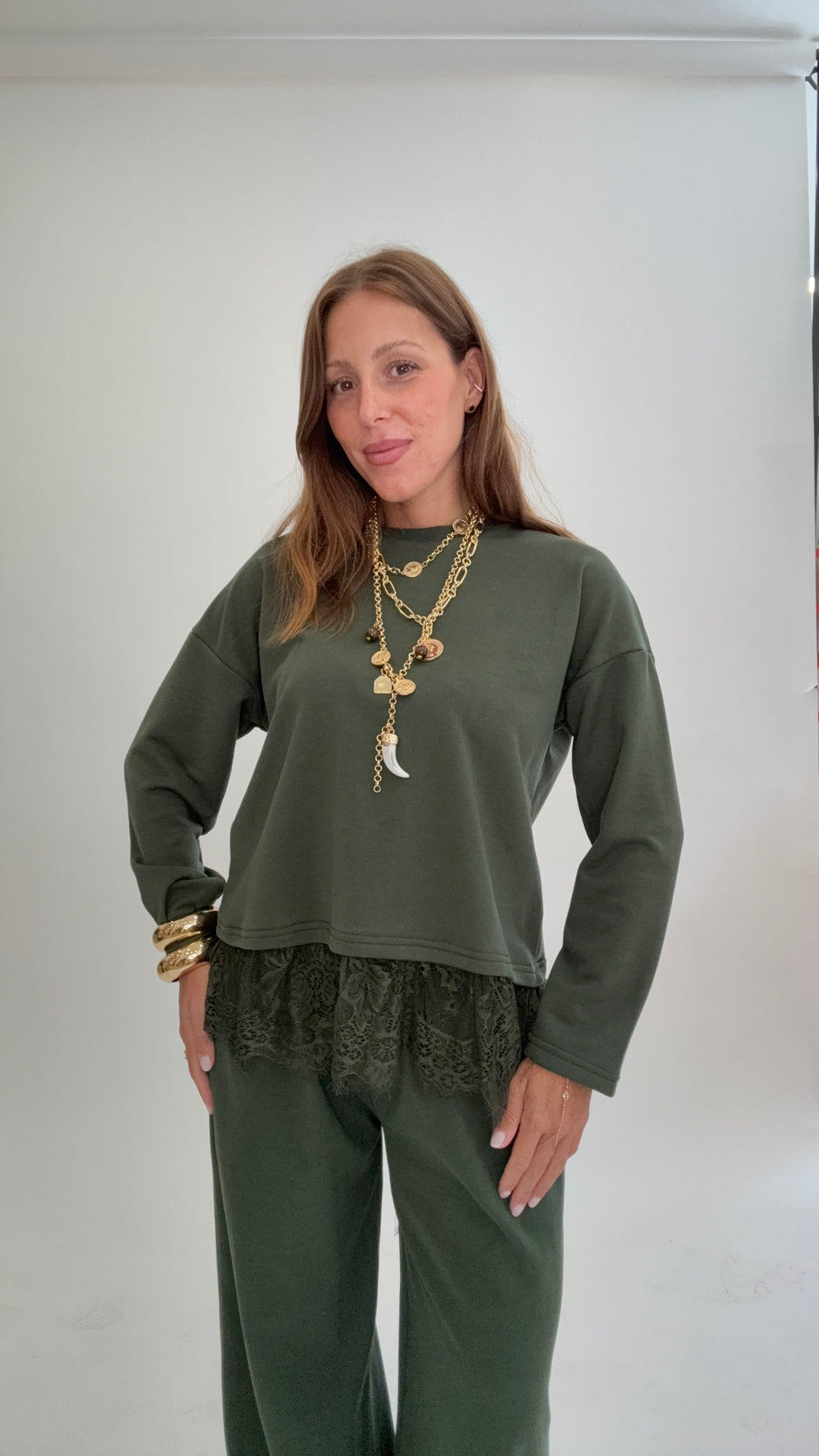 PLEASE Felpa Bebe Verde Militare