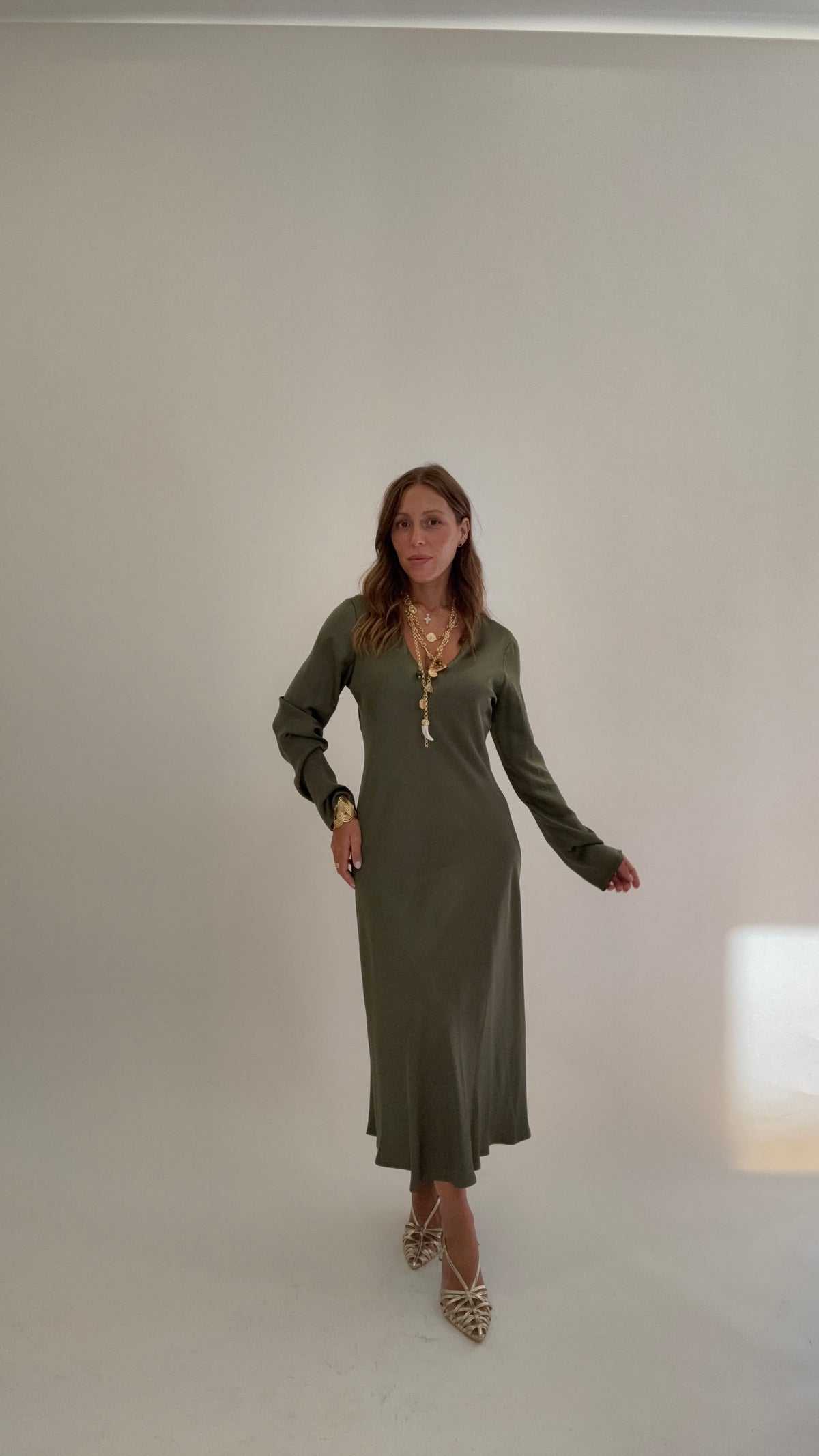 HAVEONE Abito Midi Viscosa Militare