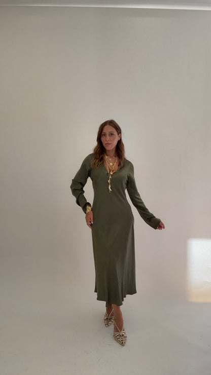 HAVEONE Abito Midi Viscosa Militare