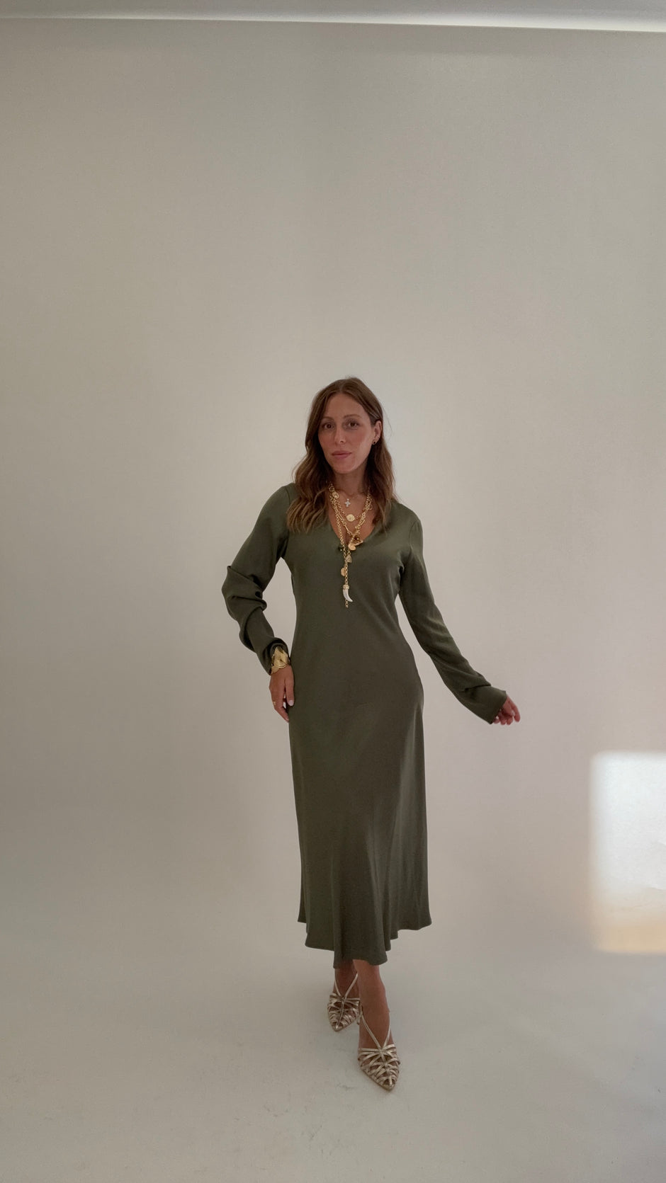 HAVEONE Abito Midi Viscosa Militare