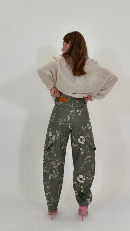 PLEASE Pantaloni Cargo stampa floreale