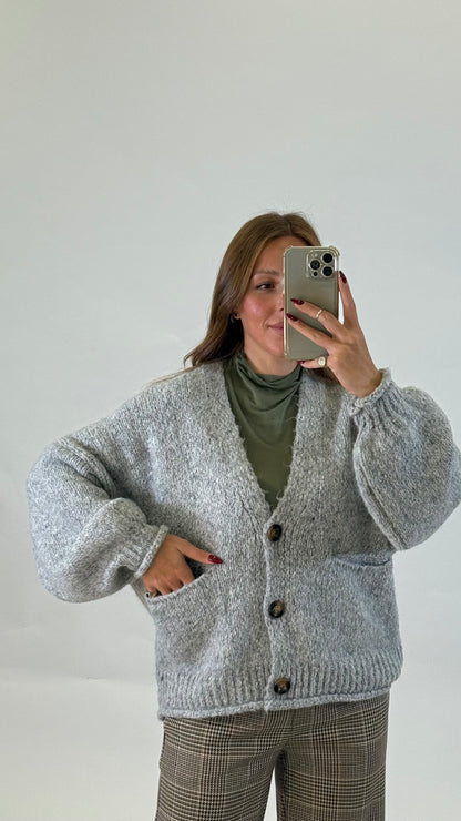 HAVEONE Maxi Cardigan Grigio Chiaro