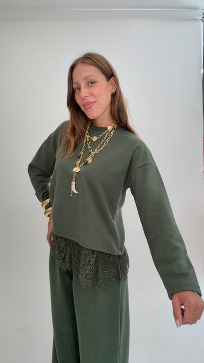 PLEASE Felpa Bebe Verde Militare