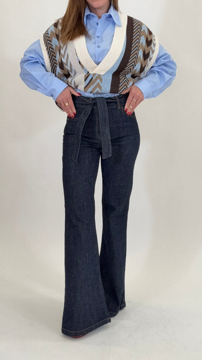 PLEASE Jeans a zampa con cintura annodata