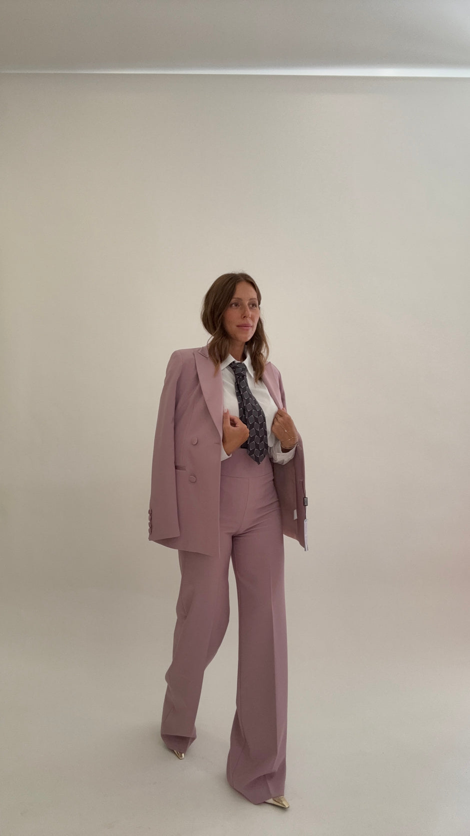 Tailleur Doppiopetto in Raso Rosa