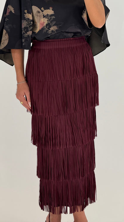 ANONYME Longuette Frange Bordeaux