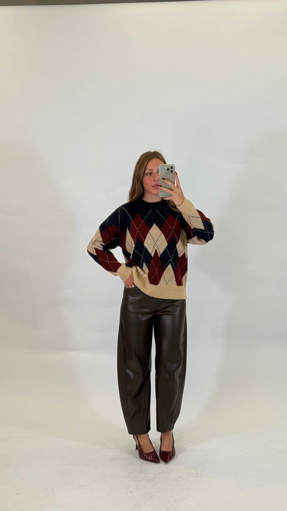 HAVEONE Pantalone Eco-pelle Balloon Marrone