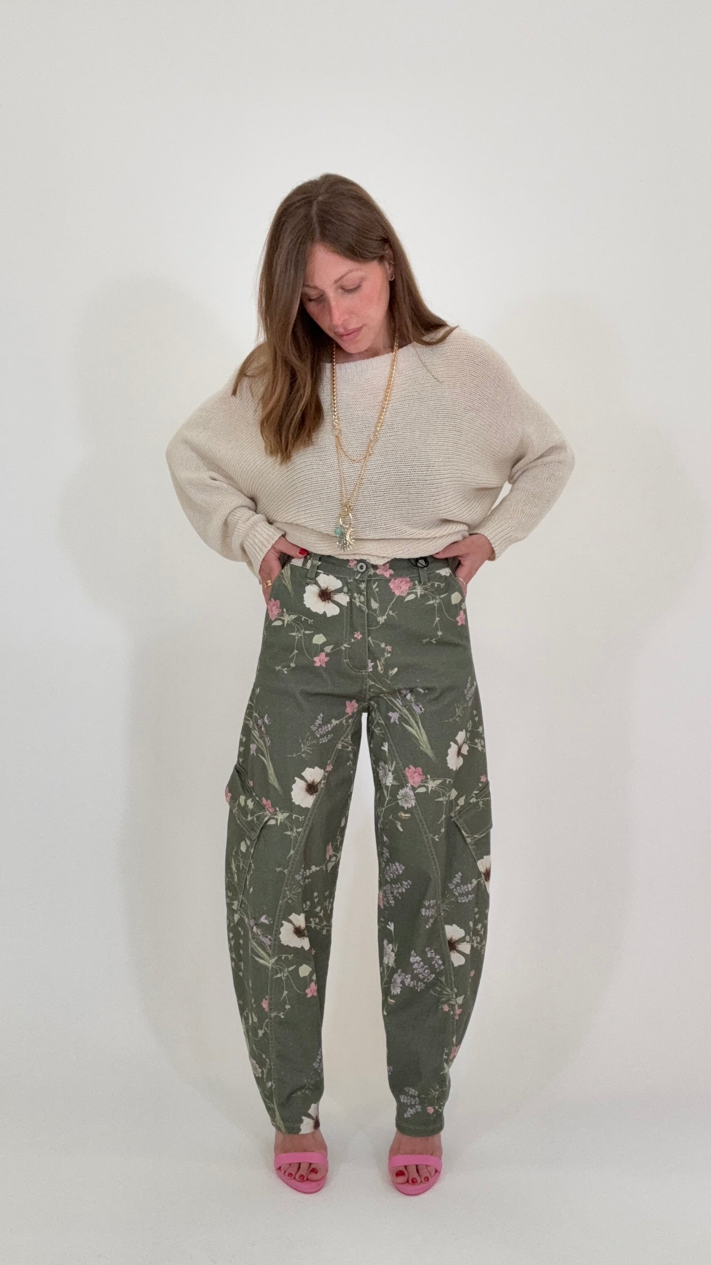 PLEASE Pantaloni Cargo stampa floreale