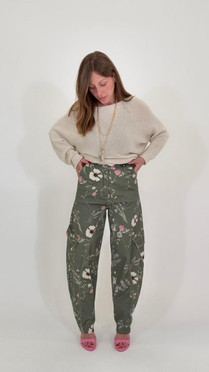 PLEASE Pantaloni Cargo stampa floreale
