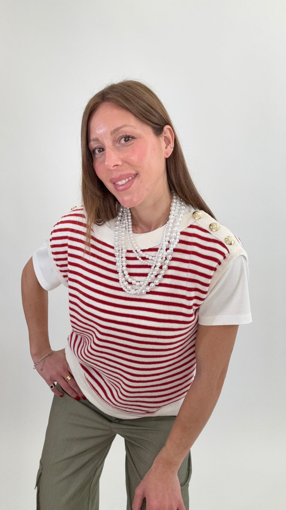 PLEASE Gilet Mali Panna/Rosso