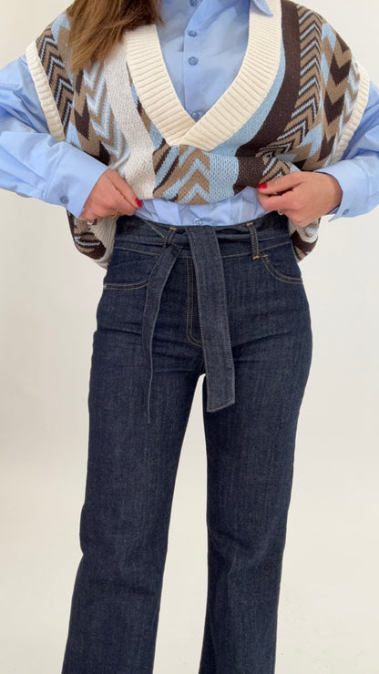 PLEASE Jeans a zampa con cintura annodata