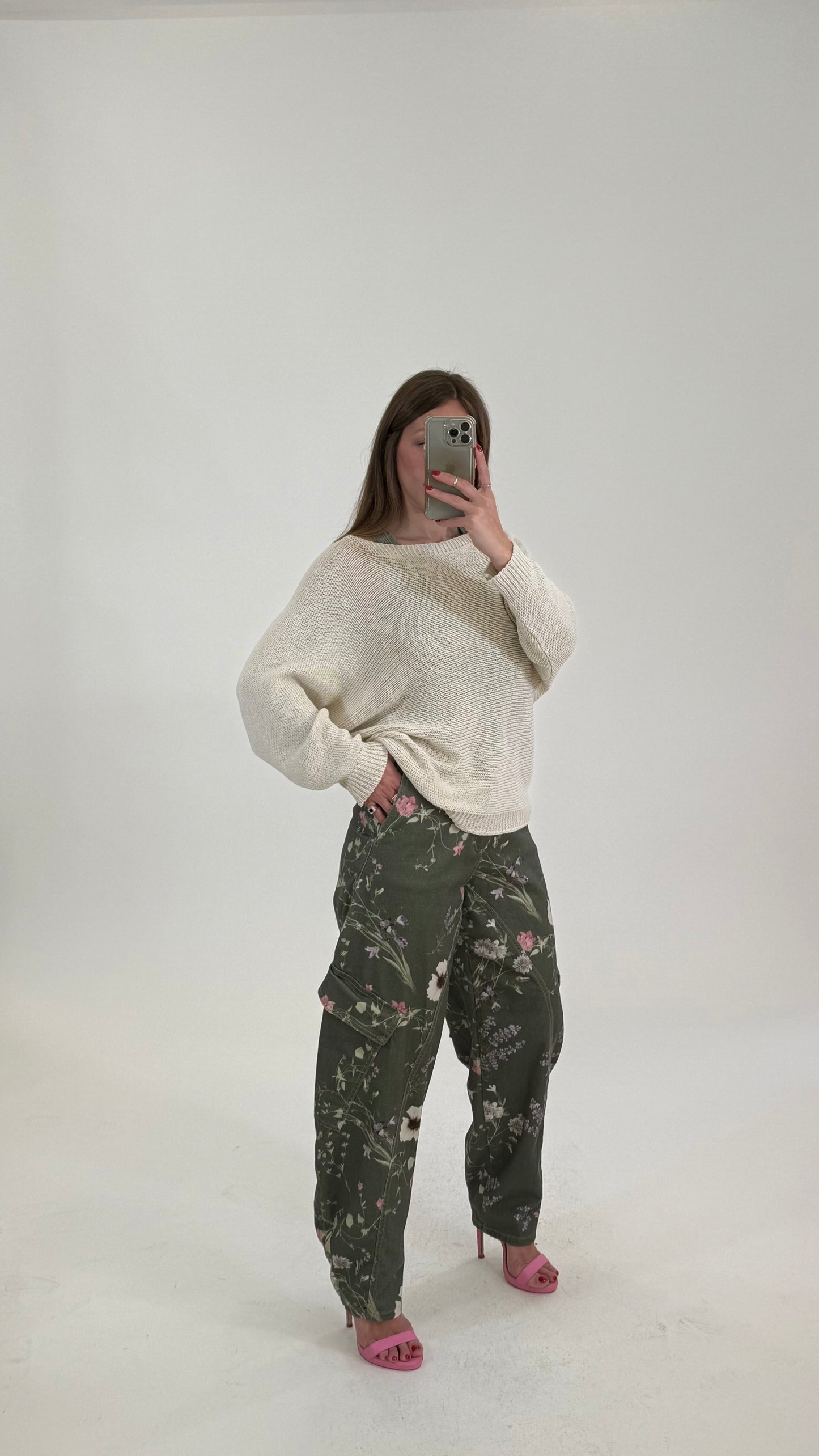 PLEASE Pantaloni Cargo stampa floreale