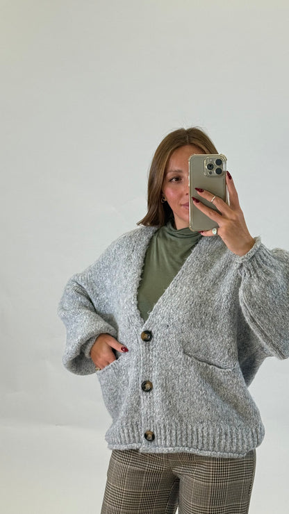 HAVEONE Maxi Cardigan Grigio Chiaro