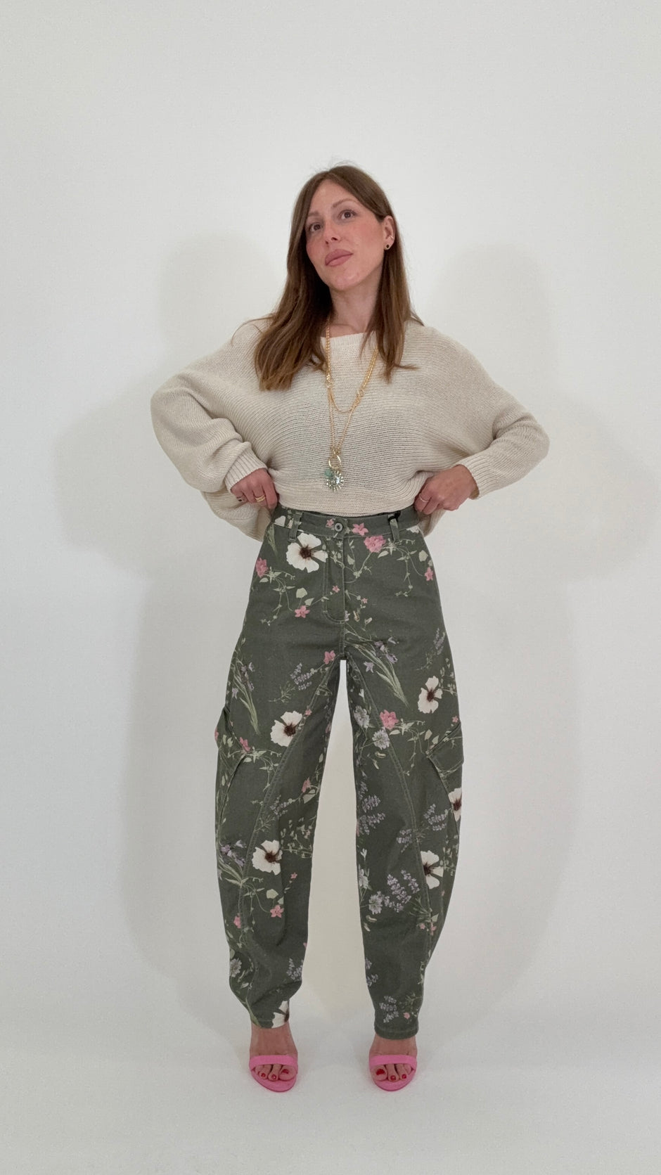 PLEASE Pantaloni Cargo stampa floreale