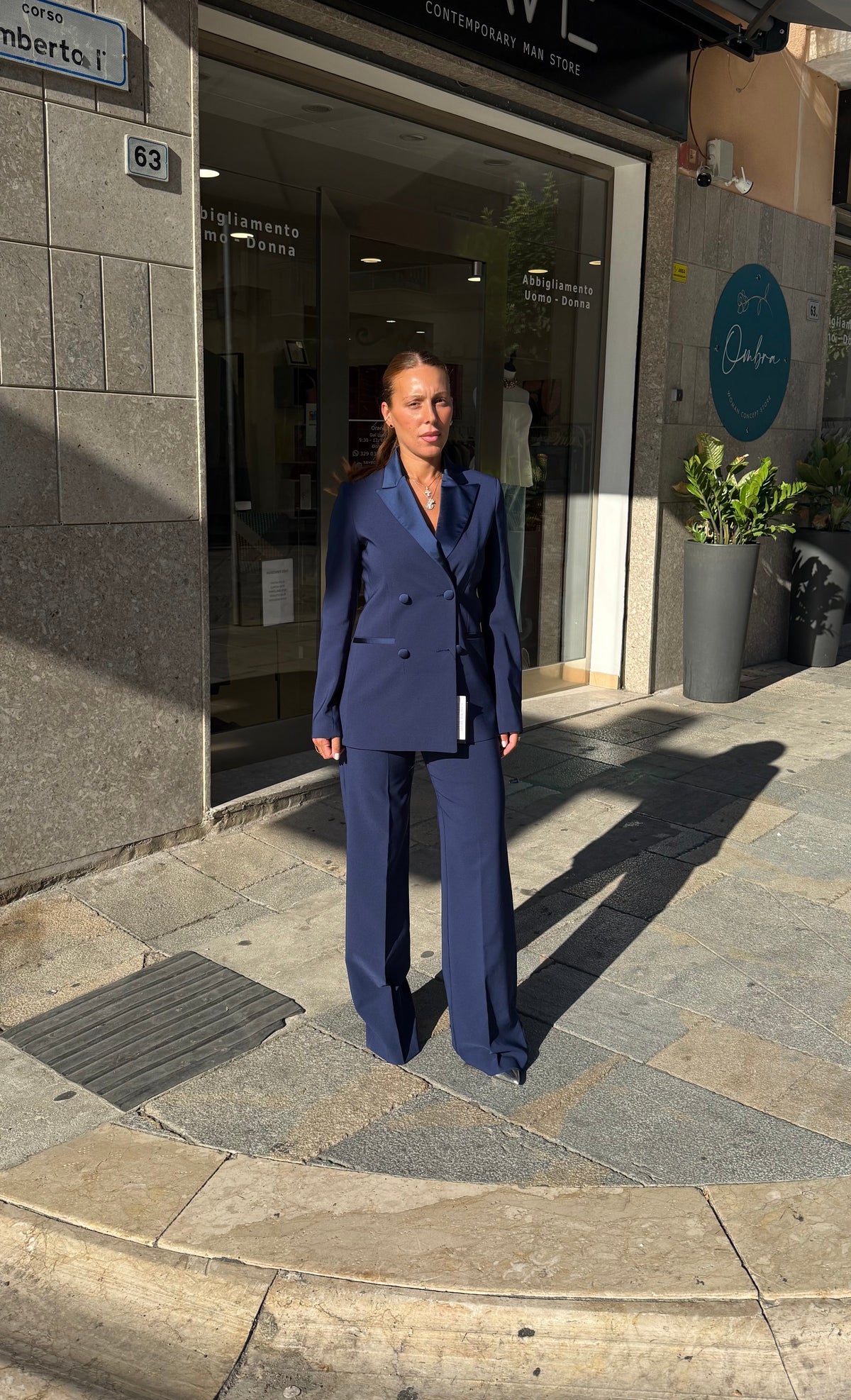 Tailleur Doppiopetto in Raso Blu Navy