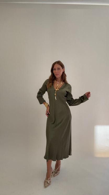HAVEONE Abito Midi Viscosa Militare