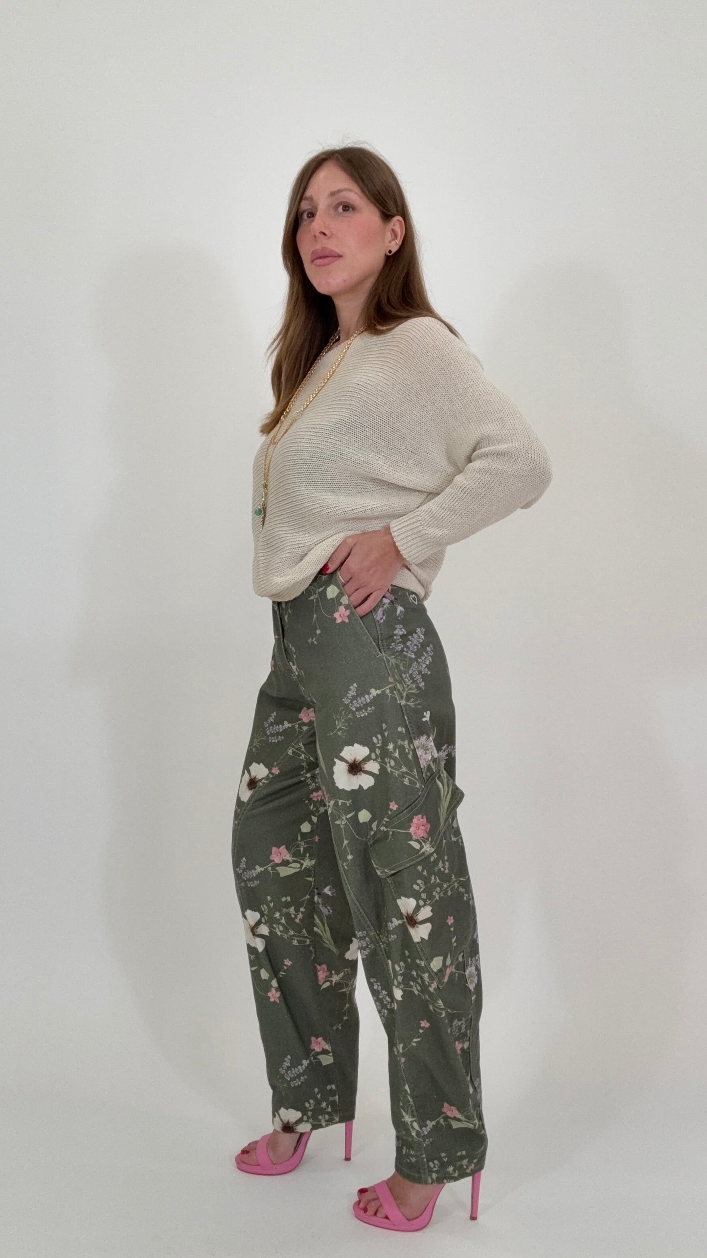 PLEASE Pantaloni Cargo stampa floreale