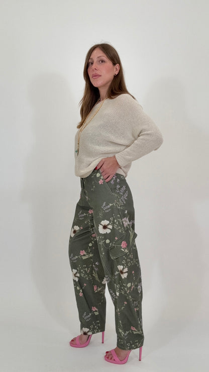 PLEASE Pantaloni Cargo stampa floreale