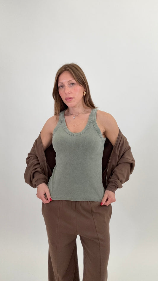 HAVEONE Canottiera Marmorizzata Oliva