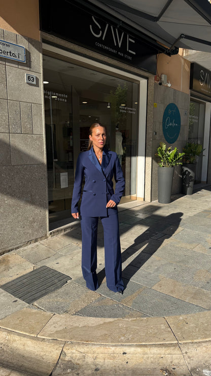 Tailleur Doppiopetto in Raso Blu Navy