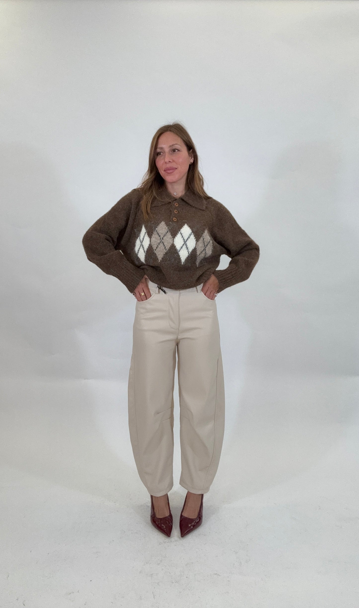 HAVEONE Pantalone Eco-pelle Balloon Burro