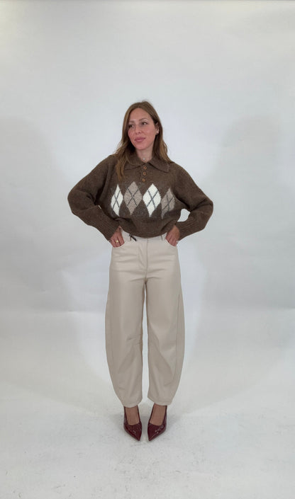 HAVEONE Pantalone Eco-pelle Balloon Burro