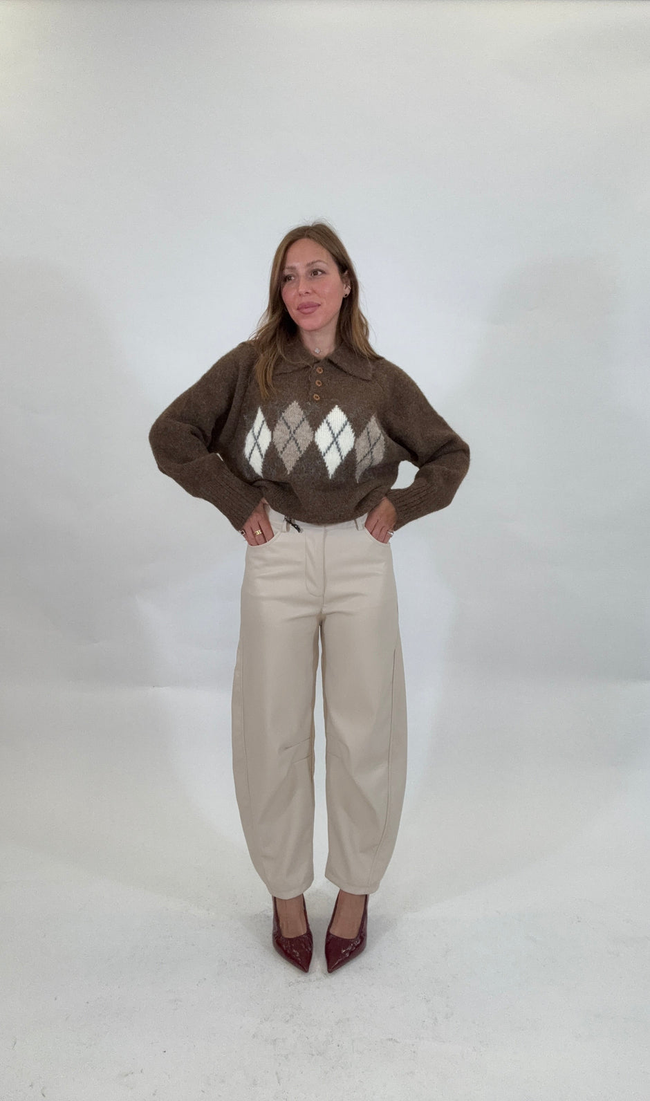 HAVEONE Pantalone Eco-pelle Balloon Burro