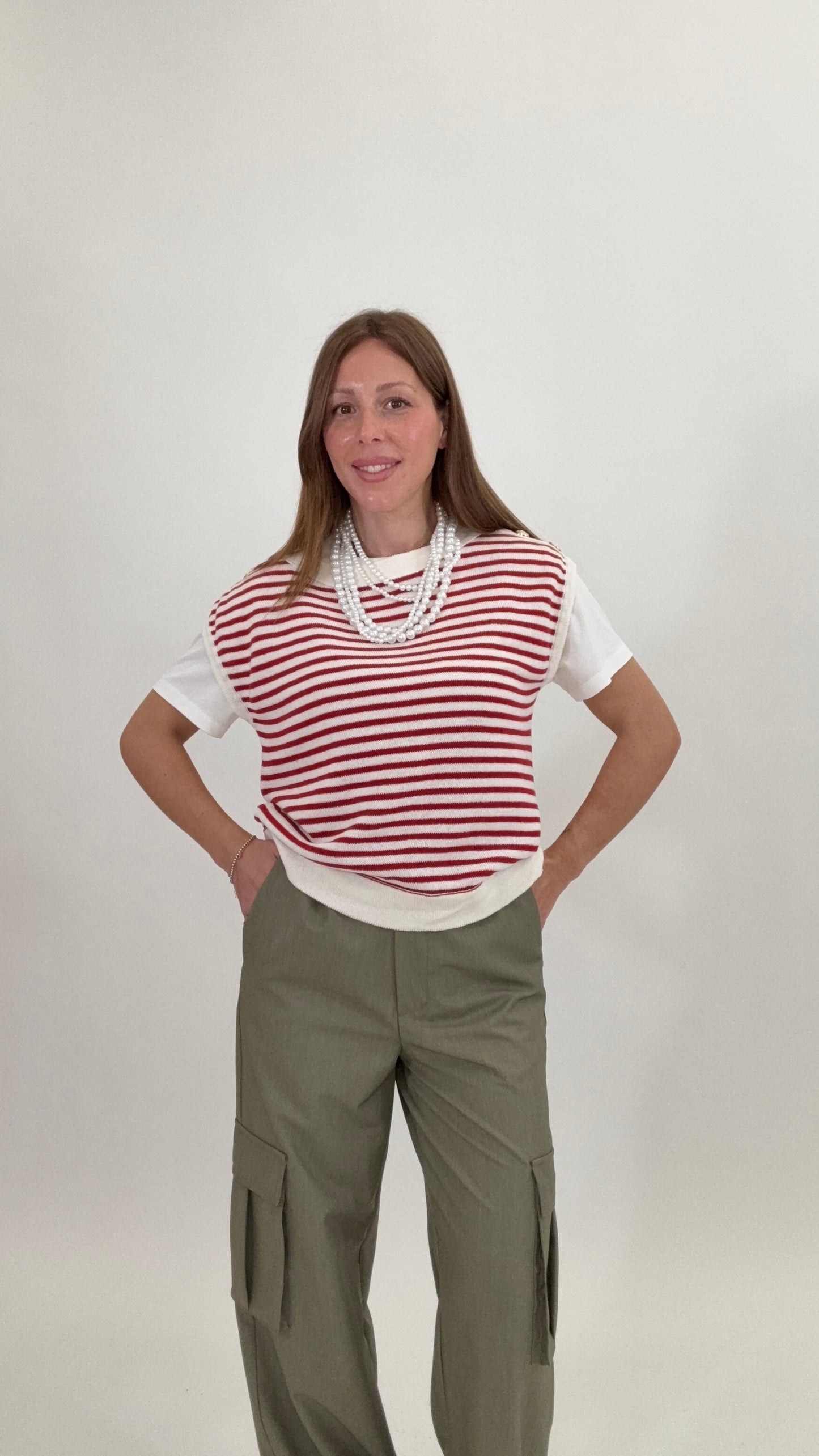 PLEASE Gilet Mali Panna/Rosso