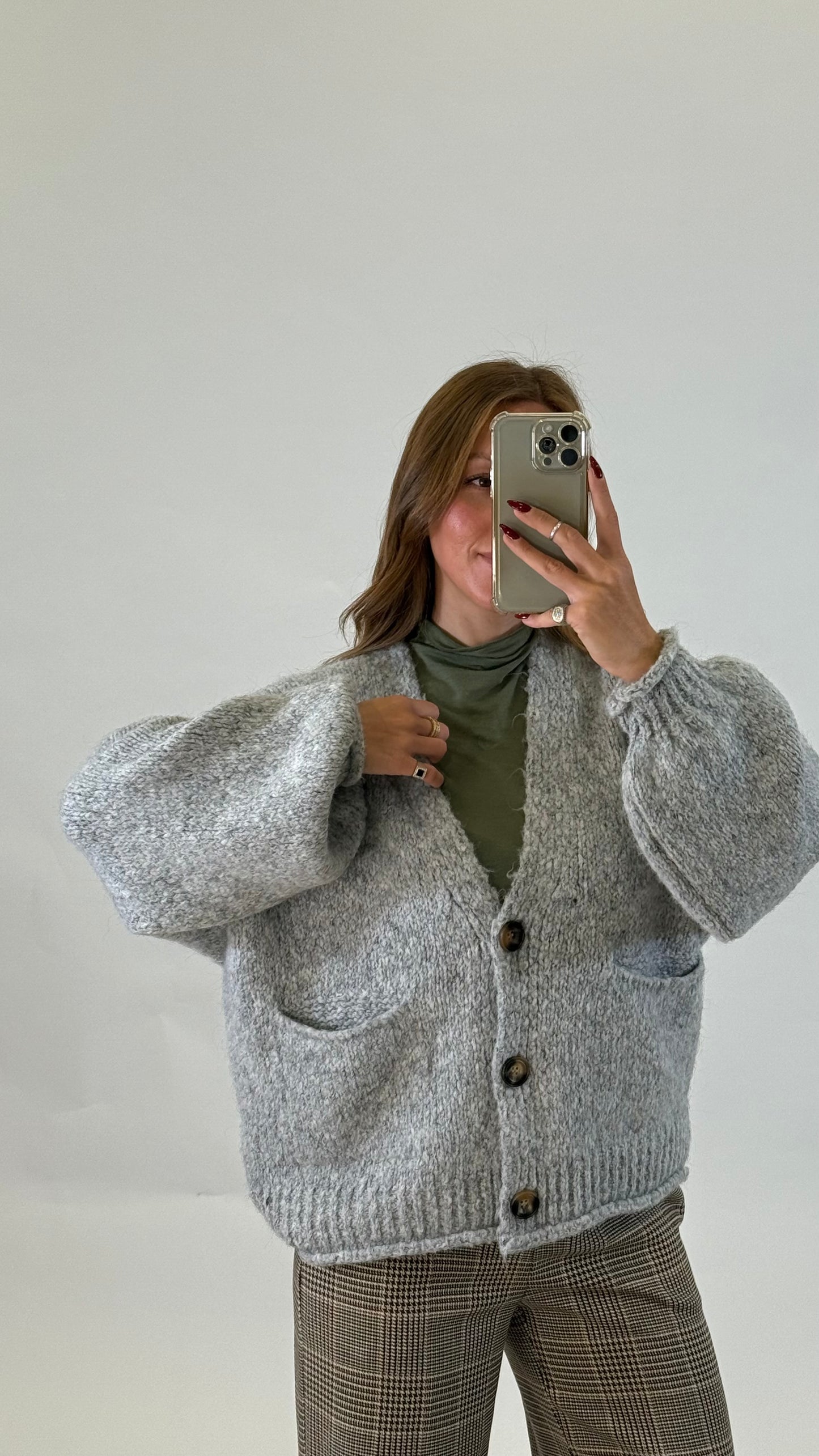 HAVEONE Maxi Cardigan Grigio Chiaro