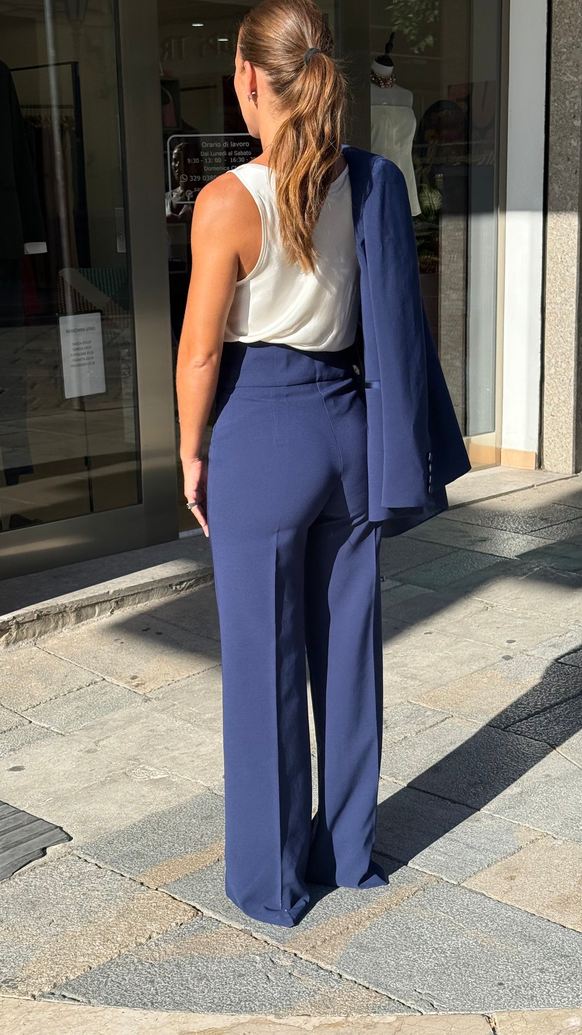 Tailleur Doppiopetto in Raso Blu Navy