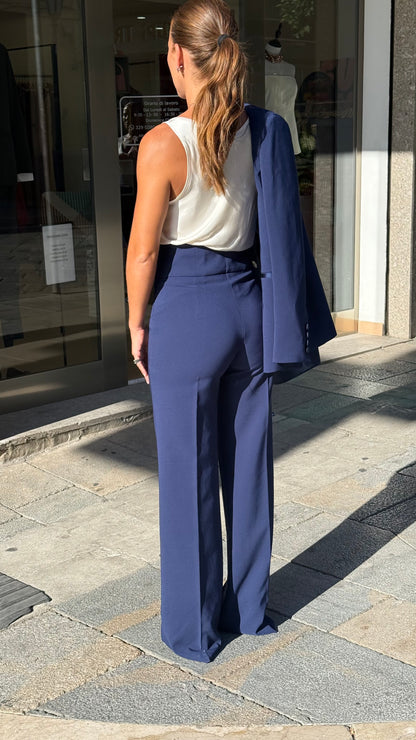 Tailleur Doppiopetto in Raso Blu Navy