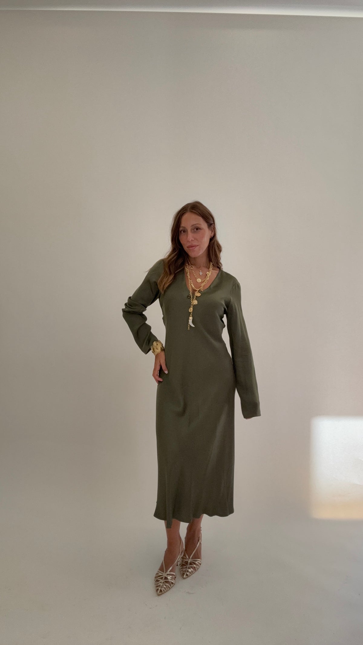 HAVEONE Abito Midi Viscosa Militare