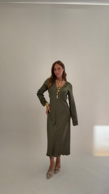 HAVEONE Abito Midi Viscosa Militare