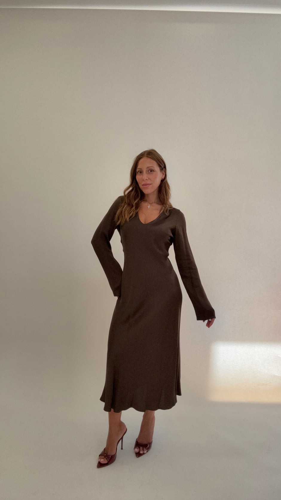 HAVEONE Abito Midi Viscosa Marrone