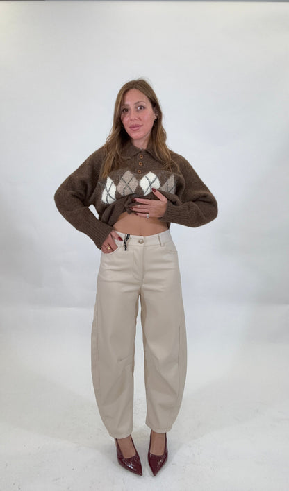 HAVEONE Pantalone Eco-pelle Balloon Burro