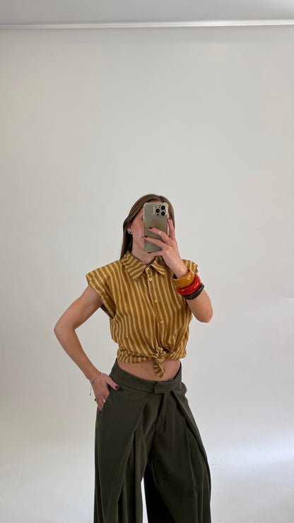 HAVEONE Camicia gessata smanicata