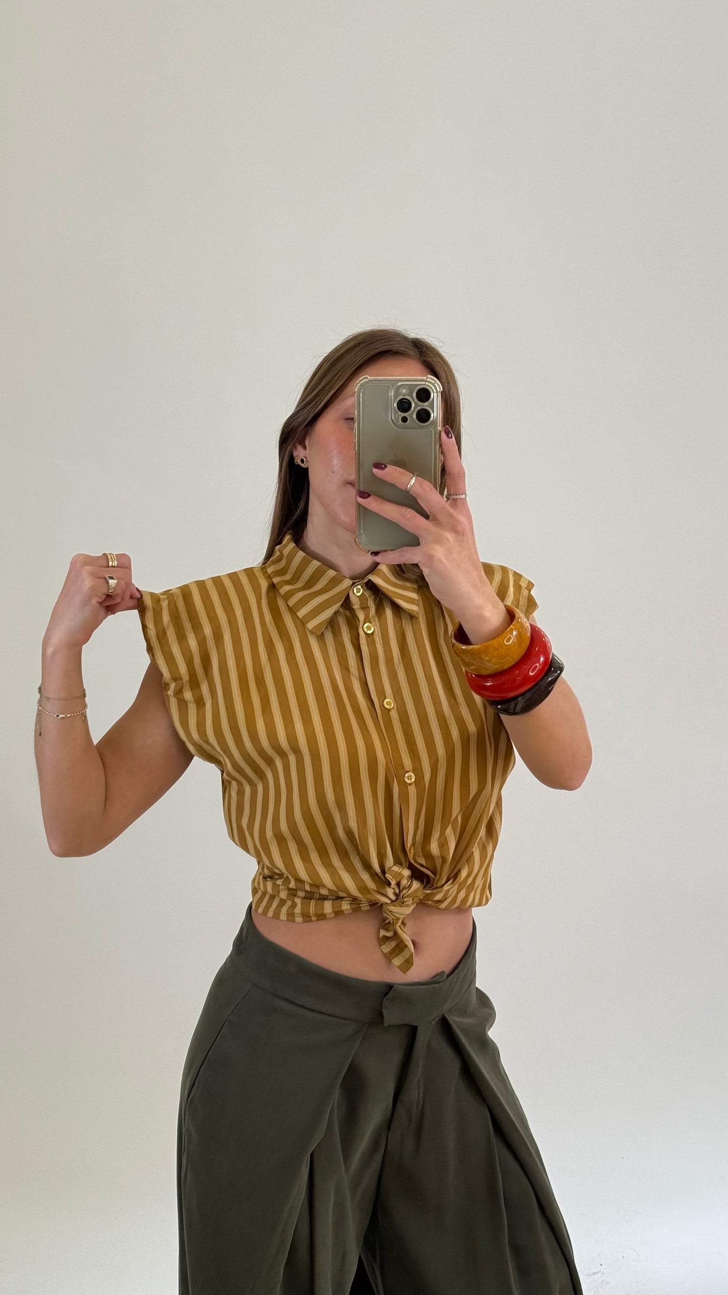 HAVEONE Camicia gessata smanicata