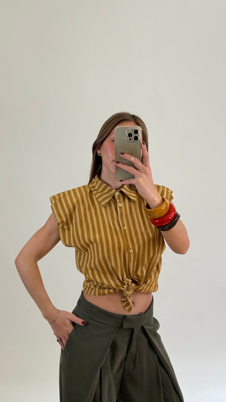 HAVEONE Camicia gessata smanicata