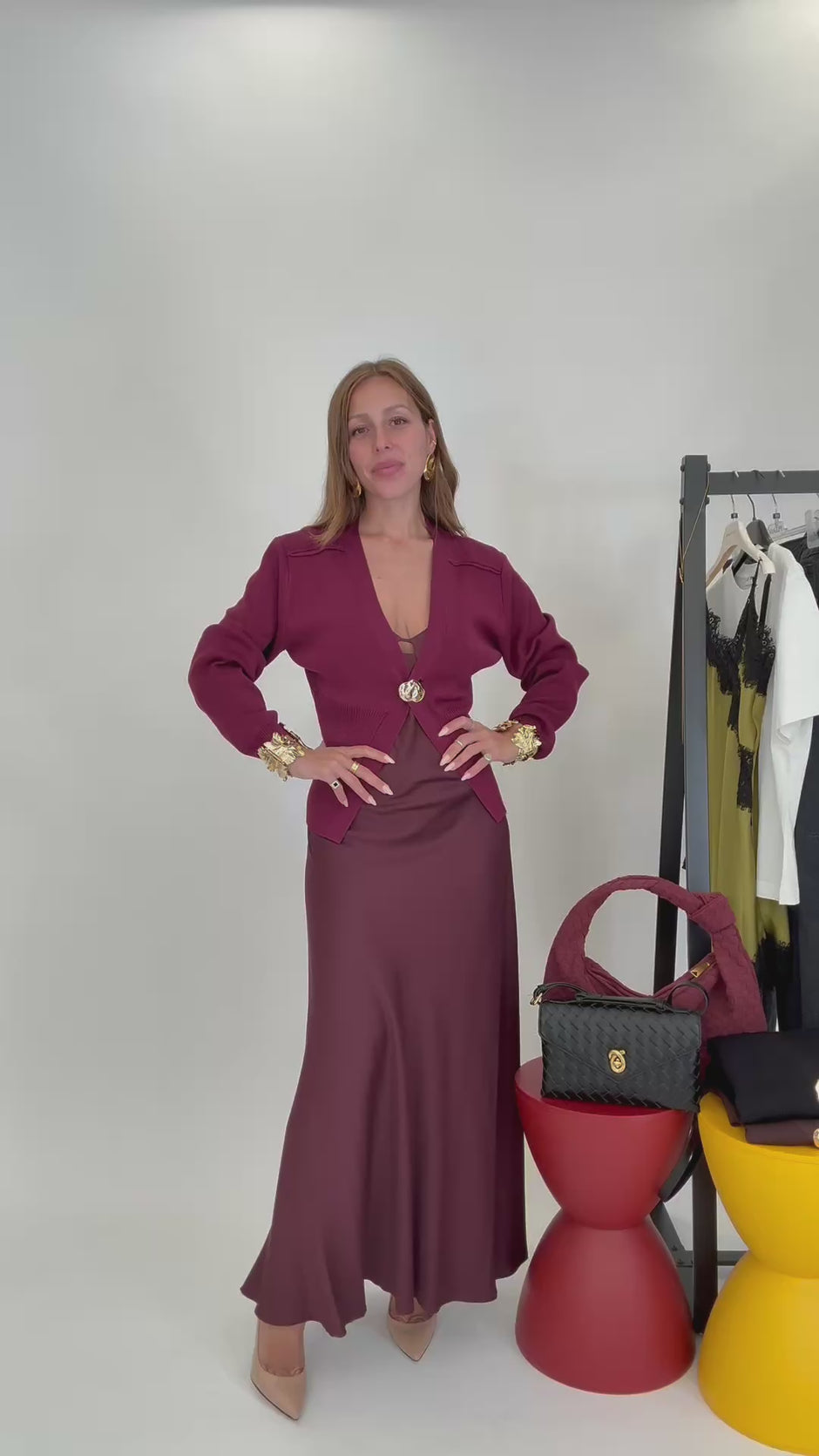 PLEASE Abito Satin Bordeaux