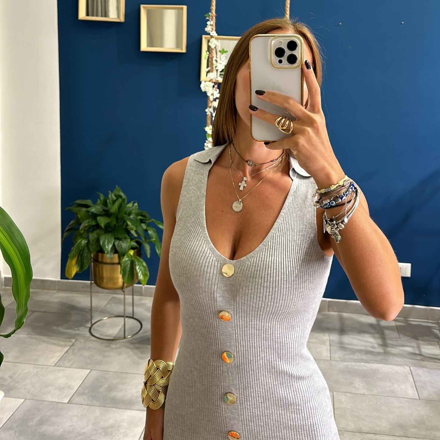 Vestito Colletto Grigio