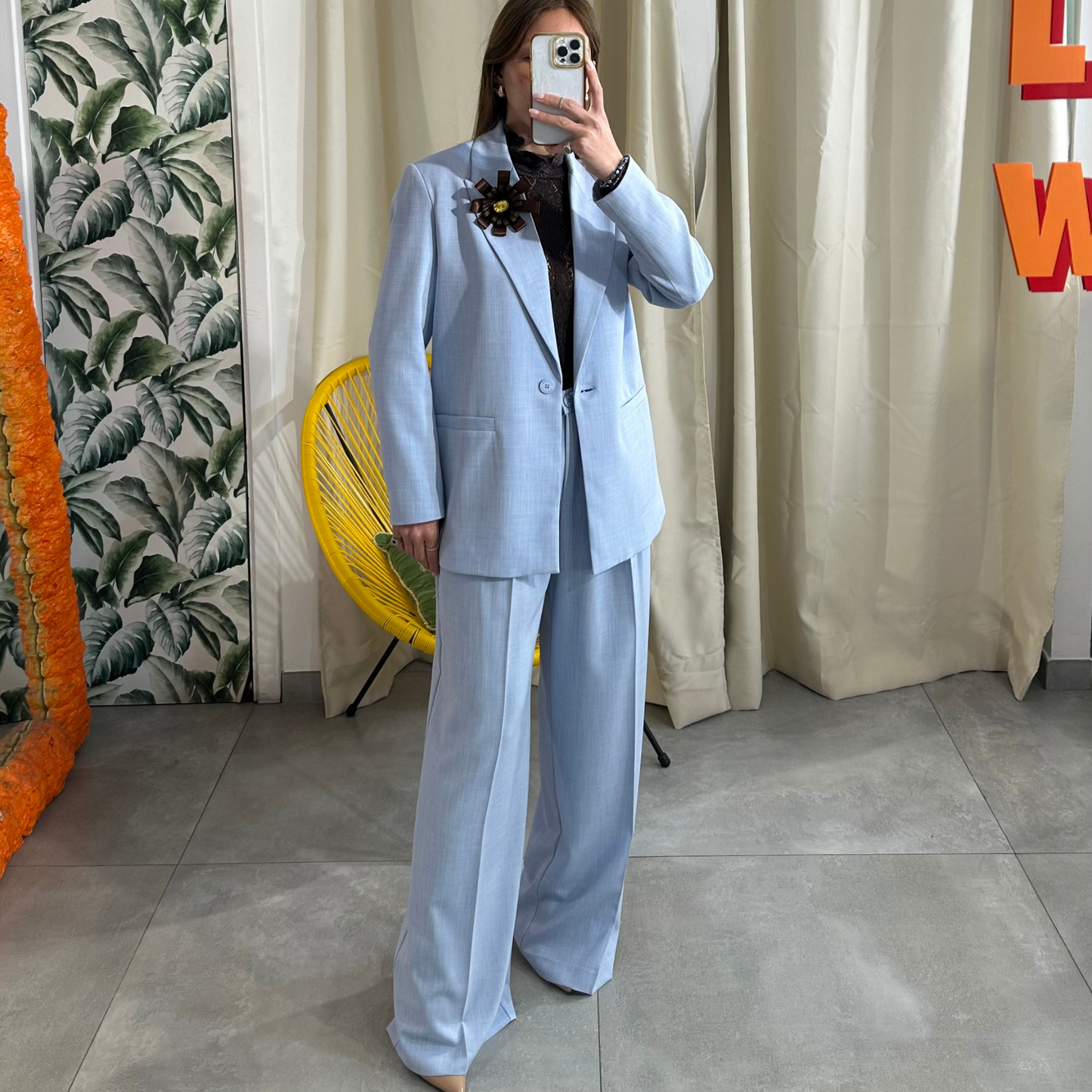 HAVEONE Blazer Azzurro con spilla